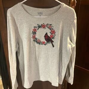 Croft & Barrow Heather Gray Top with Red Floral Design